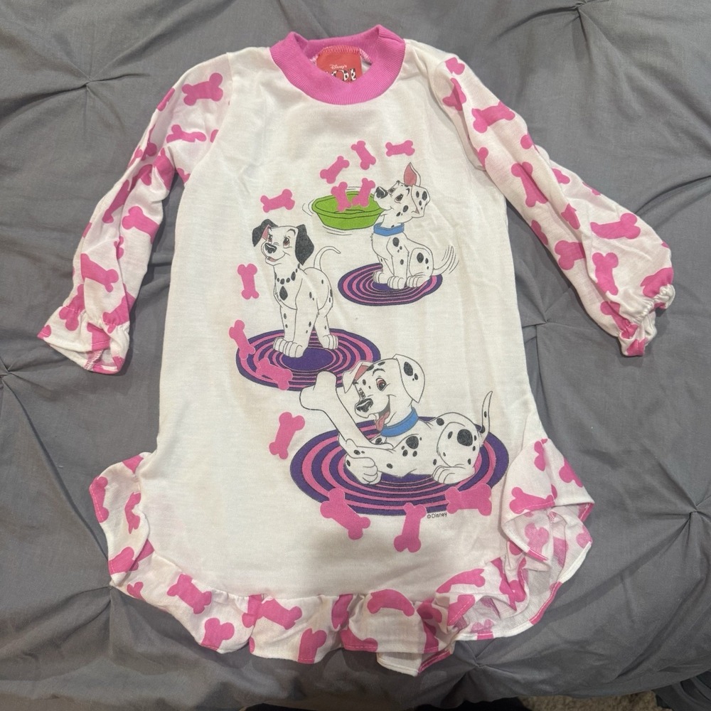 Disney 101 Dalmatians Toddler Sleep Nightgown Shirt White Pink Size 2 Giggles
